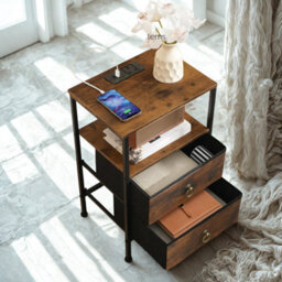 Smart Bedside End Table With Drawers, Usb Ports And Outlets Rustic Brown - thumbnail 3