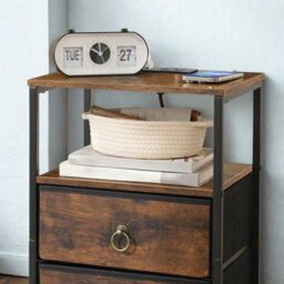 Smart Bedside End Table With Drawers, Usb Ports And Outlets Rustic Brown - thumbnail 6