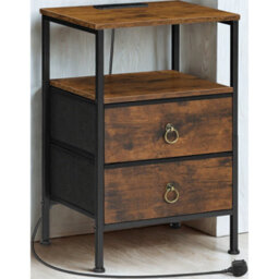 Smart Bedside End Table With Drawers, Usb Ports And Outlets Rustic Brown - thumbnail 2