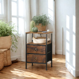 Smart Bedside End Table With Drawers, Usb Ports And Outlets Rustic Brown