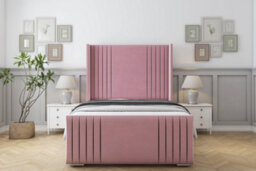 "Sloomy Camden Pink Plush Bed Frame With Mattress With 50""  Upholstered Wingback Headboard 6' Super King" - thumbnail 1