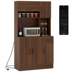 Costway 167Cm Tall Pantry Cabinet With Hutch Freestanding Kitchen Buffet Cupboard - thumbnail 2