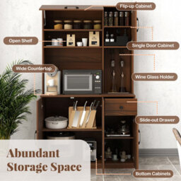 Costway 167Cm Tall Pantry Cabinet With Hutch Freestanding Kitchen Buffet Cupboard - thumbnail 6
