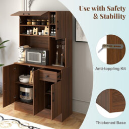 Costway 167Cm Tall Pantry Cabinet With Hutch Freestanding Kitchen Buffet Cupboard - thumbnail 9