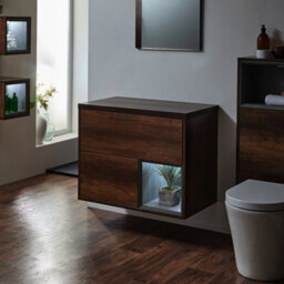 Homestylestore Dark Oak 800mm Wall Hung Bathroom Vanity Unit With Countertop Basin And Led Light - thumbnail 3