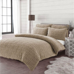 Kampala Hill Leaves Teddy Beige Duvet Cover Set King Bedding Set