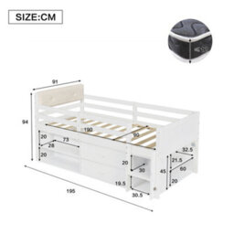 Merax 3Ft Single Bed 90X190 Cm, Wooden Storage Children's Bed With Safety Guardrail, Ladder, 2 Drawers & Velvet Headboard, White - thumbnail 4