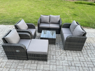 Fimous Rattan Sofa Set Outdoor Garden Furniture Set With Square Coffee Table Loveseat Sofa Reclining Chairs Big Footstool - image 1