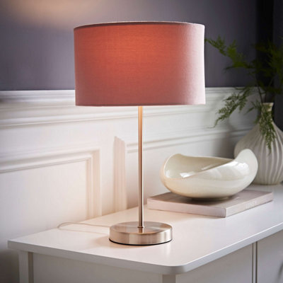 Valuelights Charles Brushed Chrome Table Lamp With Blush Velvet Shade - image 1
