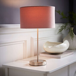 Valuelights Charles Brushed Chrome Table Lamp With Blush Velvet Shade - thumbnail 1