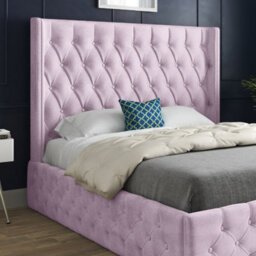 Turin Straight Winged Upholstered Soft Velvet Bed Frame - Pink - thumbnail 2