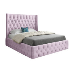 Turin Straight Winged Upholstered Soft Velvet Bed Frame - Pink - thumbnail 5
