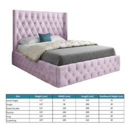 Turin Straight Winged Upholstered Soft Velvet Bed Frame - Pink - thumbnail 4
