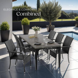 Tectake Rattan Garden Chair Girona - Polyrattan & Steel, Weather & Sun Resistant, Stackable - Black - Set Of 8 - thumbnail 8