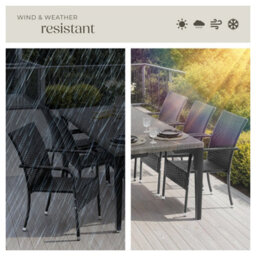 Tectake Rattan Garden Chair Girona - Polyrattan & Steel, Weather & Sun Resistant, Stackable - Black - Set Of 8 - thumbnail 7