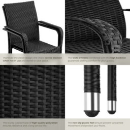 Tectake Rattan Garden Chair Girona - Polyrattan & Steel, Weather & Sun Resistant, Stackable - Black - Set Of 8 - thumbnail 4