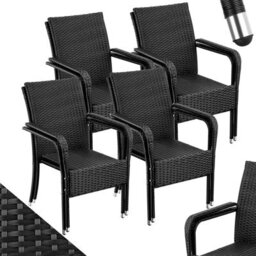 Tectake Rattan Garden Chair Girona - Polyrattan & Steel, Weather & Sun Resistant, Stackable - Black - Set Of 8