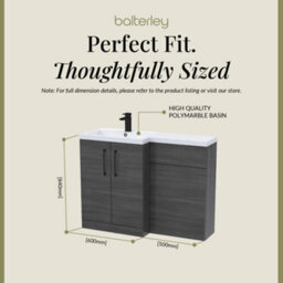 Balterley Left-Hand Bathroom Vanity And Wc Unit Combination With Basin - 1100mm - Woodgrain Anthracite With Black Handles - thumbnail 5