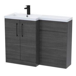 Balterley Left-Hand Bathroom Vanity And Wc Unit Combination With Basin - 1100mm - Woodgrain Anthracite With Black Handles - thumbnail 1