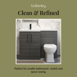 Balterley Left-Hand Bathroom Vanity And Wc Unit Combination With Basin - 1100mm - Woodgrain Anthracite With Black Handles - thumbnail 7