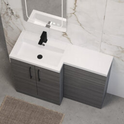 Balterley Left-Hand Bathroom Vanity And Wc Unit Combination With Basin - 1100mm - Woodgrain Anthracite With Black Handles - thumbnail 3