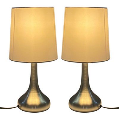 Navilux Pair Of Chrome Teardrop Touch Table Lamp With Cream Faux Silk Shade 4 Stage Dimmable Led Compatible, Bedroom, Living Room - image 1