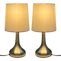 Navilux Pair Of Chrome Teardrop Touch Table Lamp With Cream Faux Silk Shade 4 Stage Dimmable Led Compatible, Bedroom, Living Room