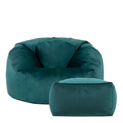 icon Kingston Classic Velvet Bean Bag Chair & Pouffe Teal Green Bean Bag Chair - image 1