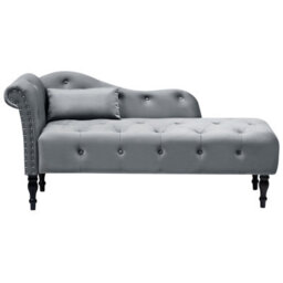 Beliani Left-Hand Chaise Longue Ivry Velvet Grey - thumbnail 1