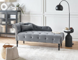Beliani Left-Hand Chaise Longue Ivry Velvet Grey - thumbnail 2