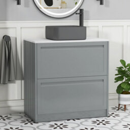 Royal Bathrooms Royal Bathroom Elmore 800mm Matt Pebble Grey Freestanding Countertop Bathroom Vanity Unit 2 Drawer With Art Square Basin - thumbnail 1