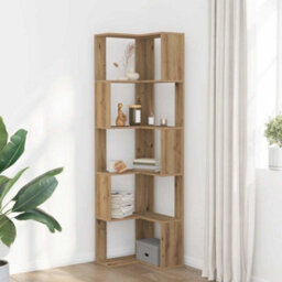 Walplus Corner Bookcase 5-Tier Artisian Oak 50X50X179 Cm Engineered Wood - thumbnail 3