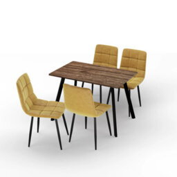 Urbn-Living Urbn Living 110Cm Dining Table & 4 Pcs Velvet Chairs Set Modern Metal Kitchen Furniture Rustic Oak Table And Curly Yellow Chair
