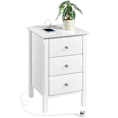 1 White 3-Drawer Bedside Table With Charging Station,modern Nightstand End Table,white - image 1