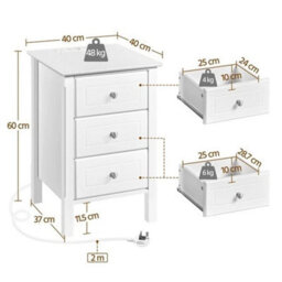 1 White 3-Drawer Bedside Table With Charging Station,modern Nightstand End Table,white - thumbnail 2