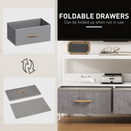 Wyld Haus Avavale 98Cm White And Light Grey Tv Storage Unit With 2 Fold-Down Fabric Drawers - Fits Tvs Up To 47 Inches - thumbnail 4