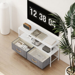 Wyld Haus Avavale 98Cm White And Light Grey Tv Storage Unit With 2 Fold-Down Fabric Drawers - Fits Tvs Up To 47 Inches - thumbnail 7