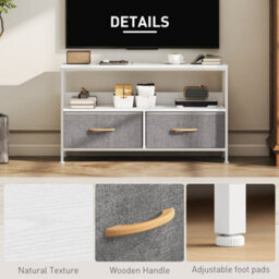 Wyld Haus Avavale 98Cm White And Light Grey Tv Storage Unit With 2 Fold-Down Fabric Drawers - Fits Tvs Up To 47 Inches - thumbnail 6