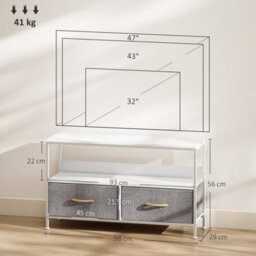 Wyld Haus Avavale 98Cm White And Light Grey Tv Storage Unit With 2 Fold-Down Fabric Drawers - Fits Tvs Up To 47 Inches - thumbnail 3