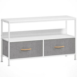 Wyld Haus Avavale 98Cm White And Light Grey Tv Storage Unit With 2 Fold-Down Fabric Drawers - Fits Tvs Up To 47 Inches - thumbnail 2