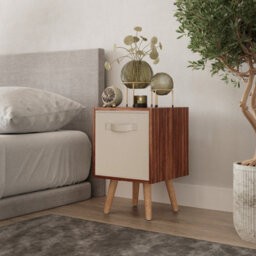 Urbn-Living Urbnliving 51Cm Height Teak Wooden Cube Storage Bookcase Beech Legs Bedroom With Beige Inserts - thumbnail 1