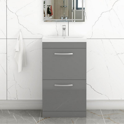 Royal Bathrooms Turin Indigo Grey Gloss 500mm Floor Standing Vanity Unit 2 Drawer With Mid-Edge Basin Sink - image 1
