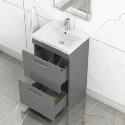 Royal Bathrooms Turin Indigo Grey Gloss 500mm Floor Standing Vanity Unit 2 Drawer With Mid-Edge Basin Sink - thumbnail 3
