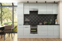 Impact Furniture Kitchen Cabinets Set 9 Units Slim Larder Soft Close 280Cm Light Grey Gloss Fitted Kitchen Star - thumbnail 1