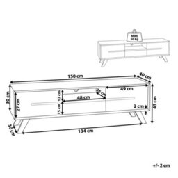 Beliani Tv Stand In White And Light Brown Veneer With 2 Cabinets, W150 X D40 X H45Cm - thumbnail 4