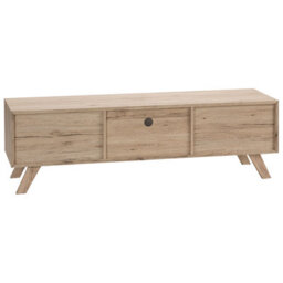 Beliani Tv Stand In White And Light Brown Veneer With 2 Cabinets, W150 X D40 X H45Cm - thumbnail 5