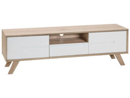 Beliani Tv Stand In White And Light Brown Veneer With 2 Cabinets, W150 X D40 X H45Cm - thumbnail 3