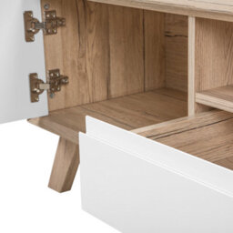 Beliani Tv Stand In White And Light Brown Veneer With 2 Cabinets, W150 X D40 X H45Cm - thumbnail 6