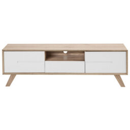 Beliani Tv Stand In White And Light Brown Veneer With 2 Cabinets, W150 X D40 X H45Cm - thumbnail 1