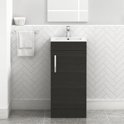Royal Bathrooms Turin 400mm Floor Standing Bathroom Vanity Unit Charcoal Oak - 1 Door Basin Unit - image 1